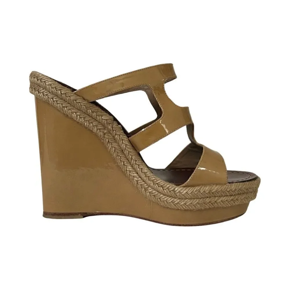 Christian Louboutin Beige Patent Leather Bilbao 120 Wedges Size 39